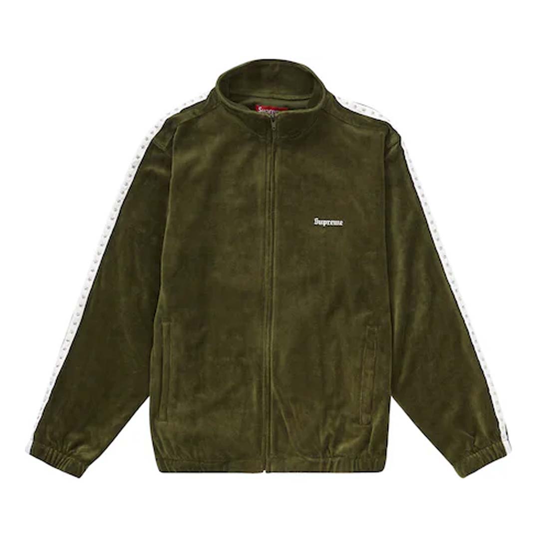 Supreme Studded Velour Track Jacket 'Olive' | NWAHYPE